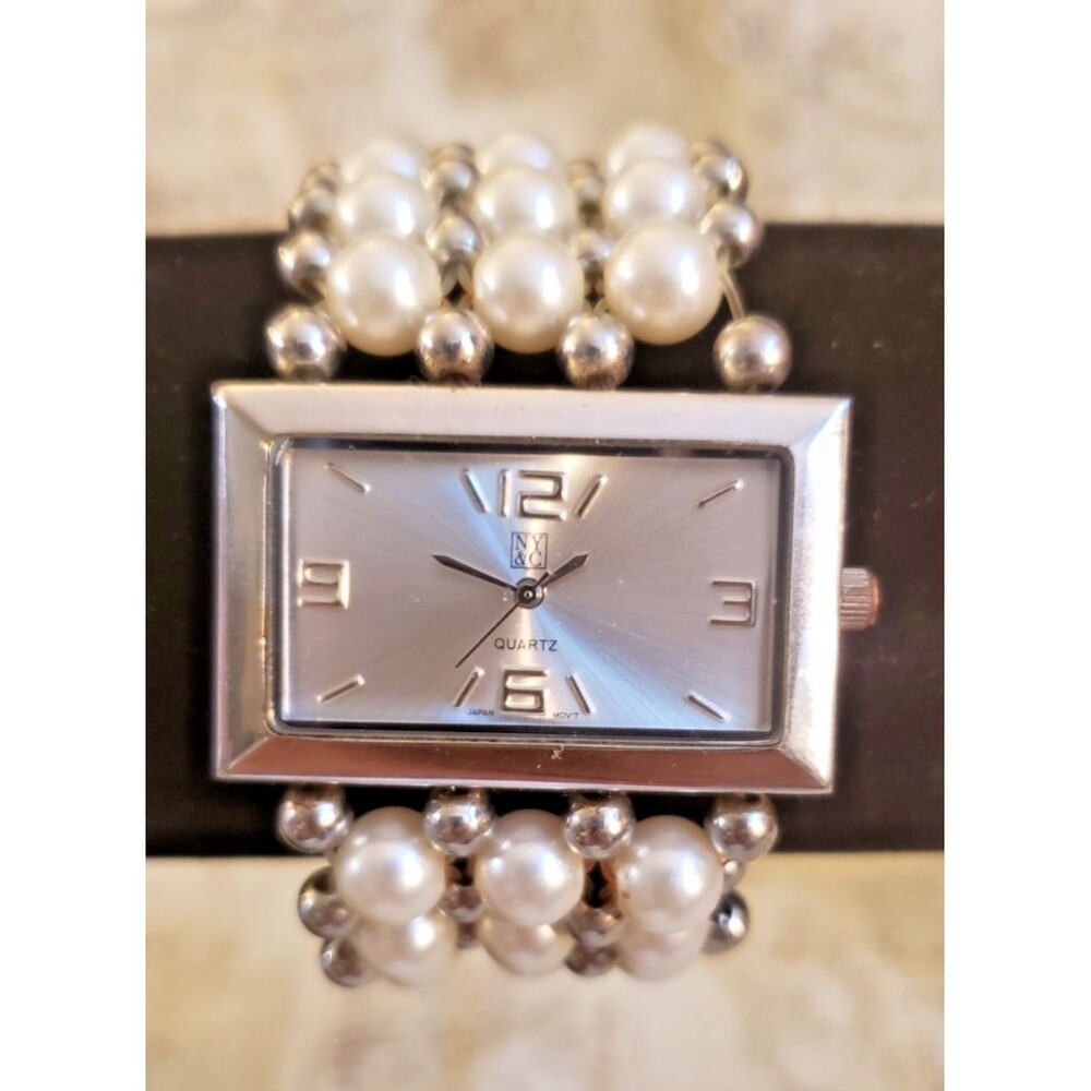 NY&C - New York & Company Watch - Rectangular Face with Faux Pearl Bracelet - Picture 2 of 9